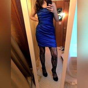 David's Bridal Strapless Bone-in Corset Midi Dress Royal Blue. New with tags!